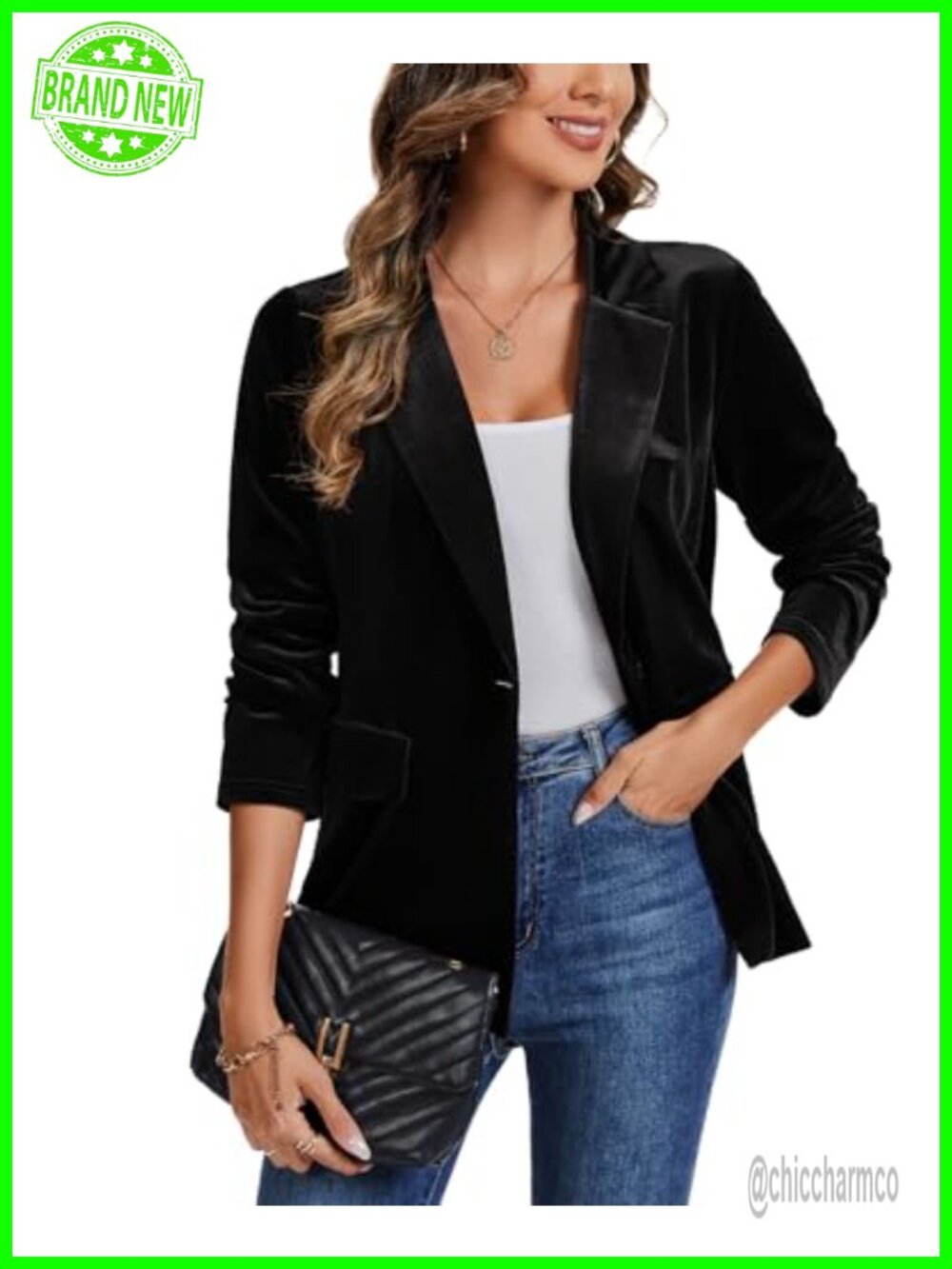 Velvet Blazer Women Long Sleeve One Button Notch Lapel Slim Fit Business Casual